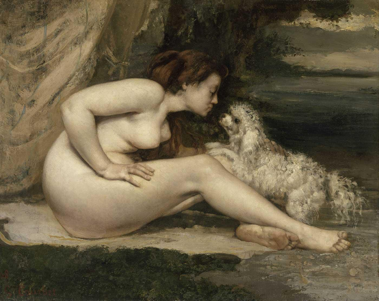 Nude Woman With A Dog by Gustave Courbet