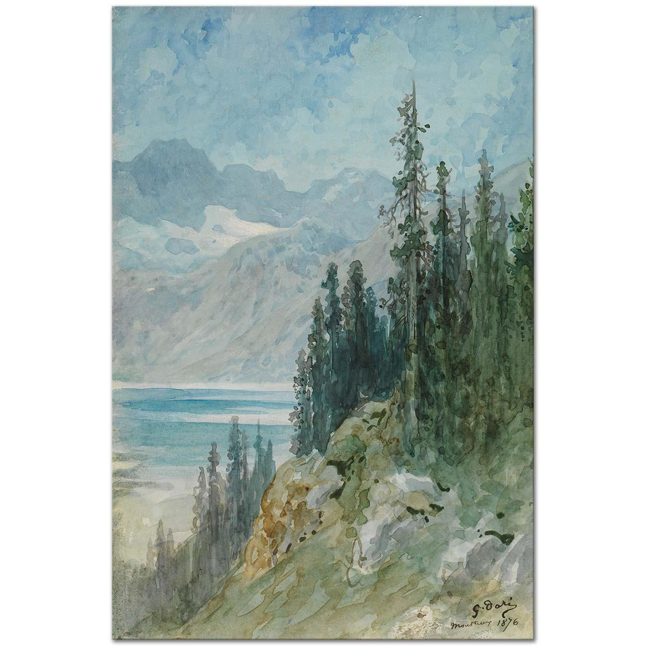 Gustave Dore Blick über den Genfer See bei Montreux Art Print
