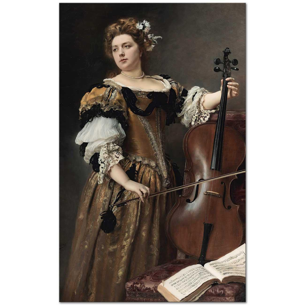 Gustave Jean Jacquet Çellocu Kadın Kanvas Tablo