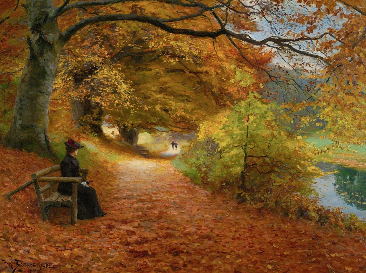 Wooded Path In Autumn by Hans Andersen Brendekilde