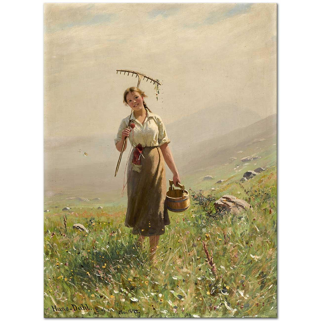 Hans Dahl Tarladaki Genç Kadın Kanvas Tablo