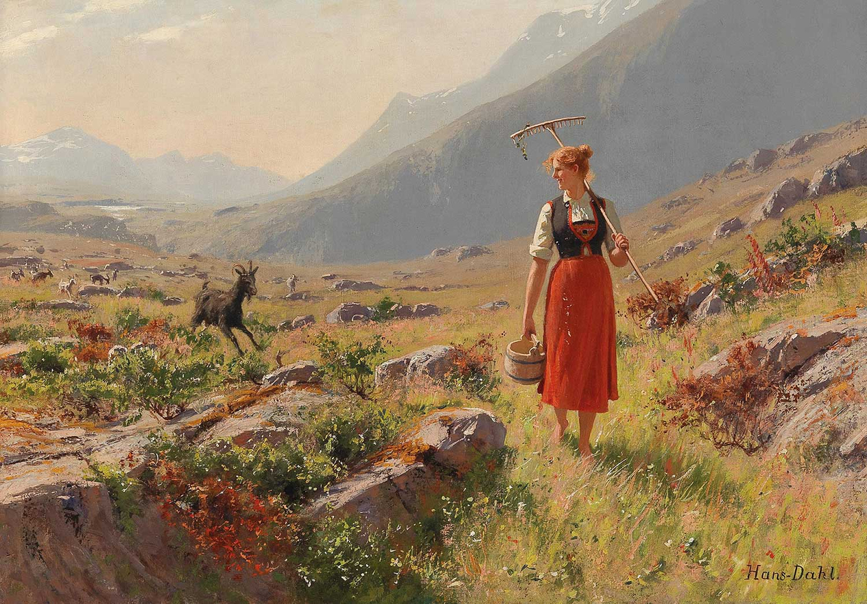 Hans Dahl Evine Dönen Kadın Çoban Kanvas Tablo
