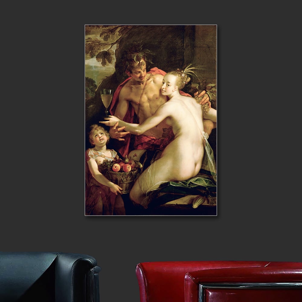 Hans von Aachen Bacchus Ceres Cupid Işıklı Tablo