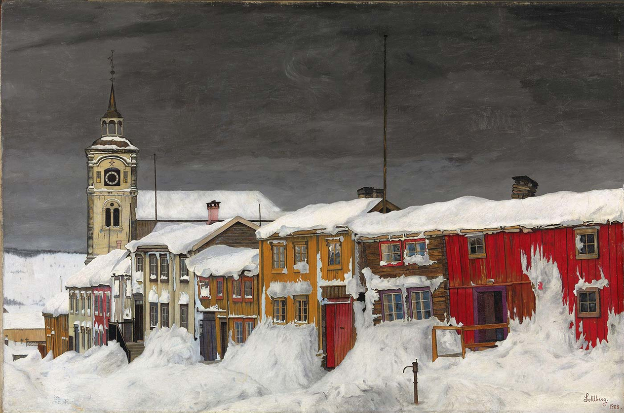 Harold Sohlberg Street in Røros in Winter Art Print