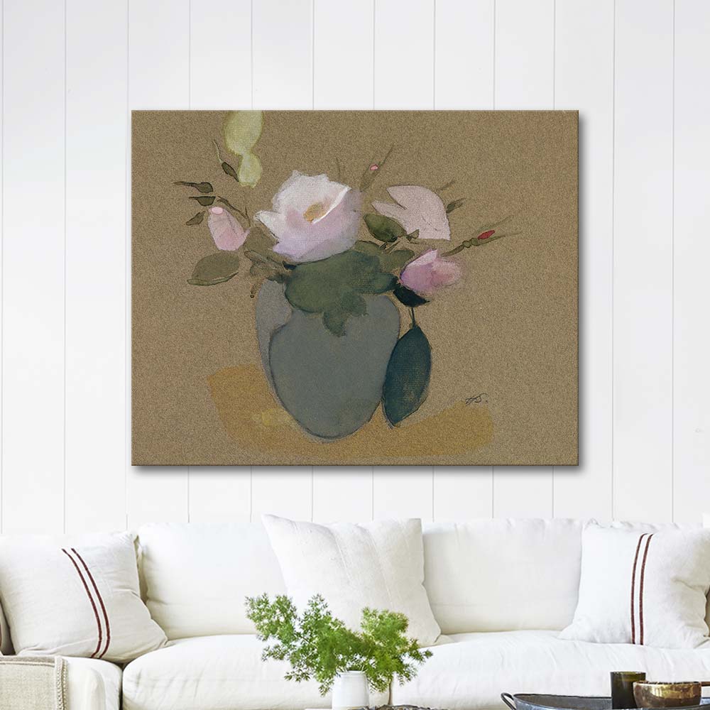 Helene Schjerfbeck Roses in a Blue-Green Vase Art Print