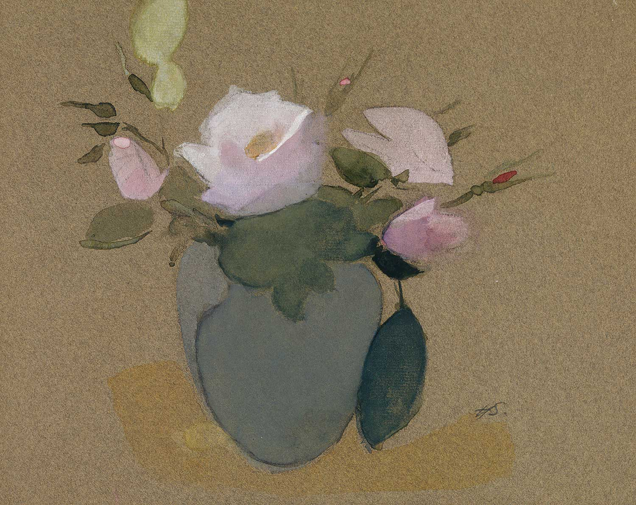 Roses in a Blue-Green Vase by Helene Schjerfbeck