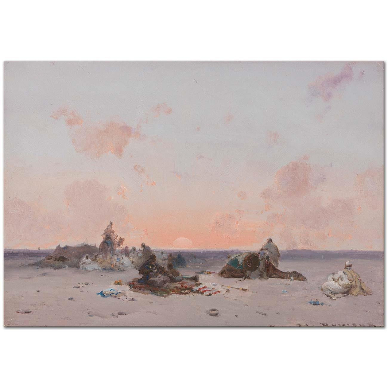 Henri Duvieux Sunset in the Desert over a Bedouin Camp Art Print