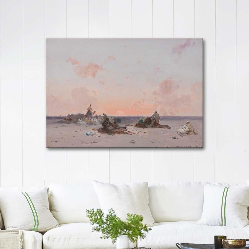 Henri Duvieux Sunset in the Desert over a Bedouin Camp Art Print