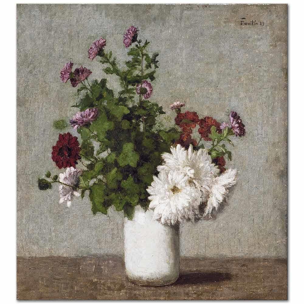 Henri Fantin Latour Beyaz Vazoda Sonbahar Krizantemleri Kanvas Tablo