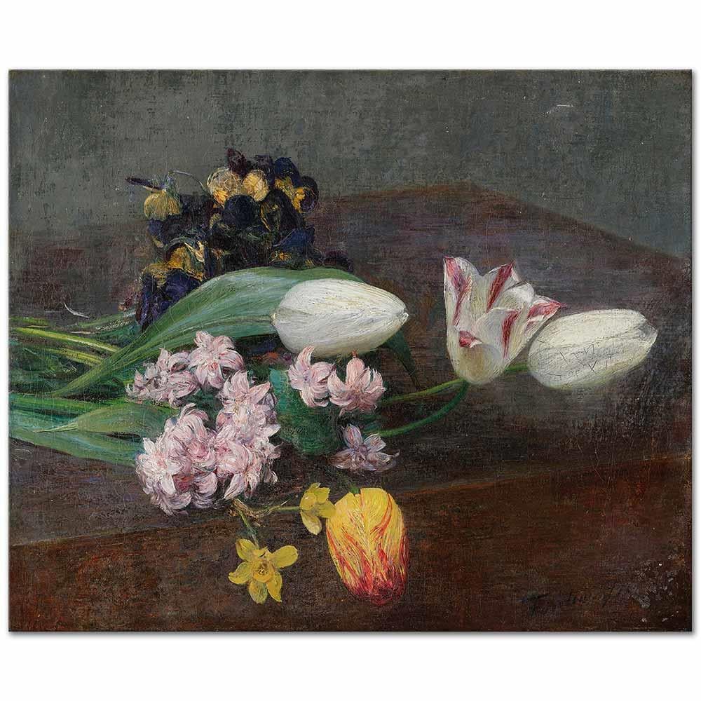 Henri Fantin Latour Sümbül Lale ve Hercai Menekşeler Kanvas Tablo