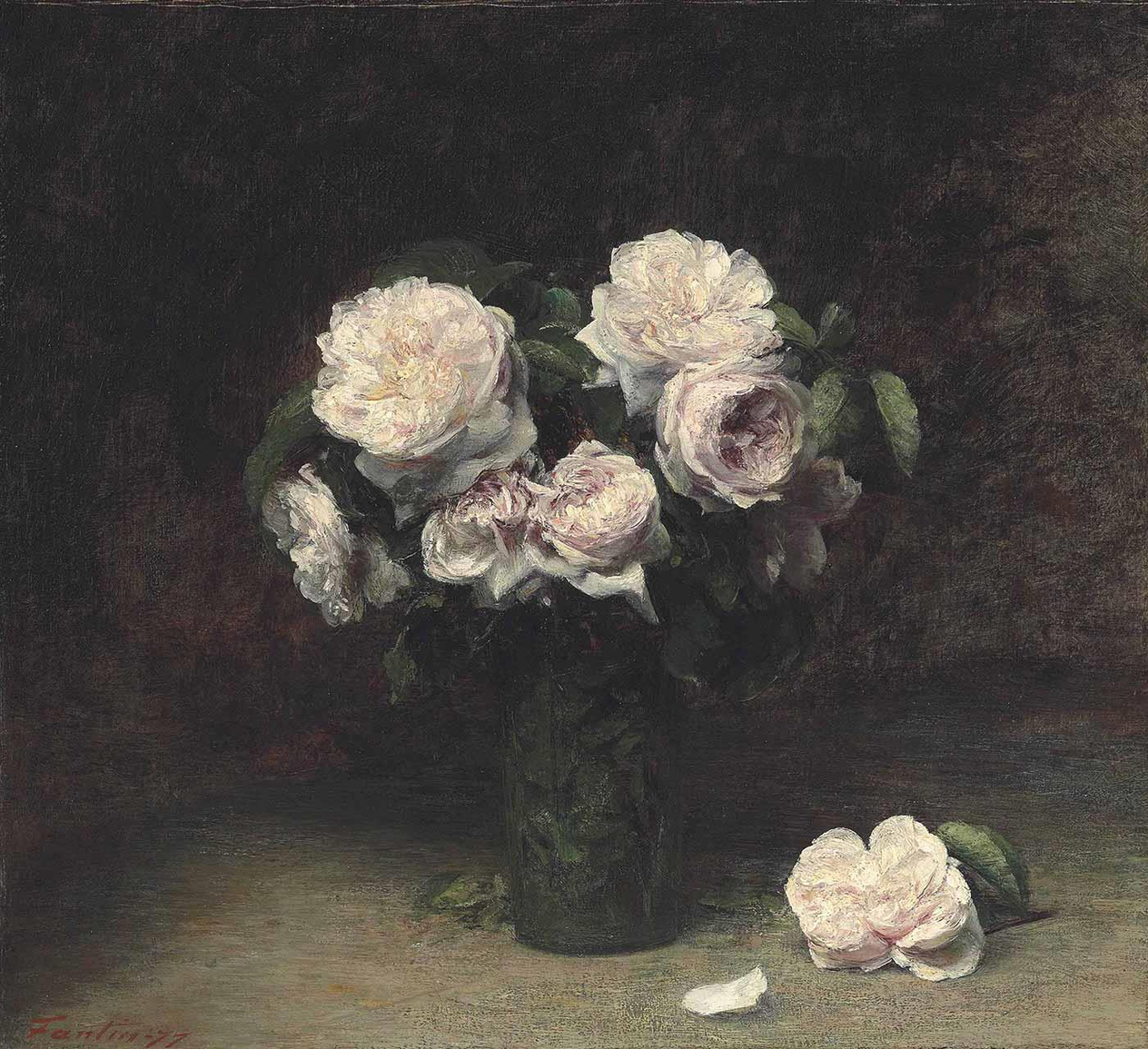 Roses in a Glass by Henri Fantin-Latour