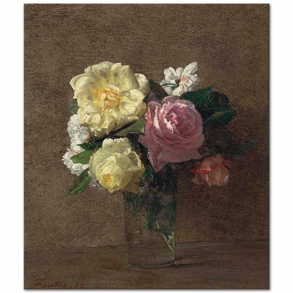 Henri Fantin Latour Düz Bardakta Güller Kanvas Tablo