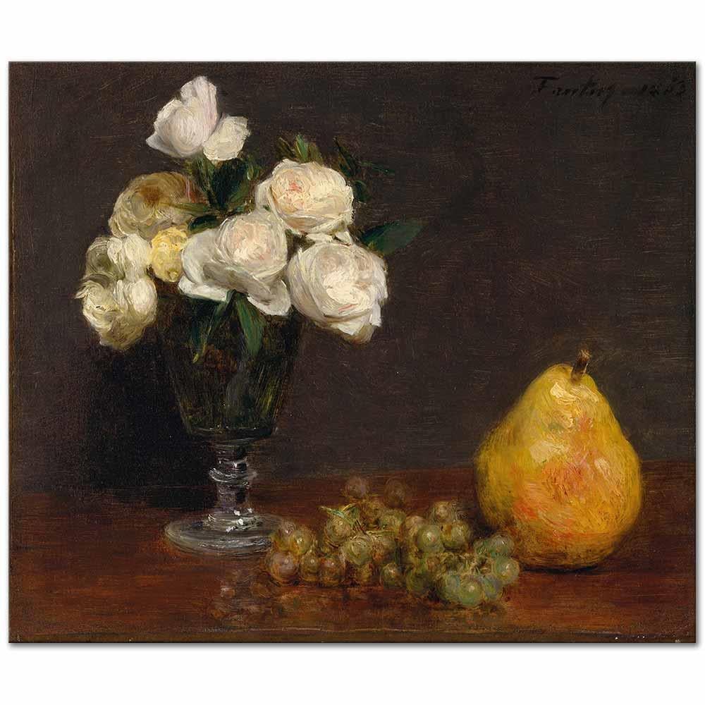 Henri Fantin Latour Gül ve Meyveli Natürmort Kanvas Tablo