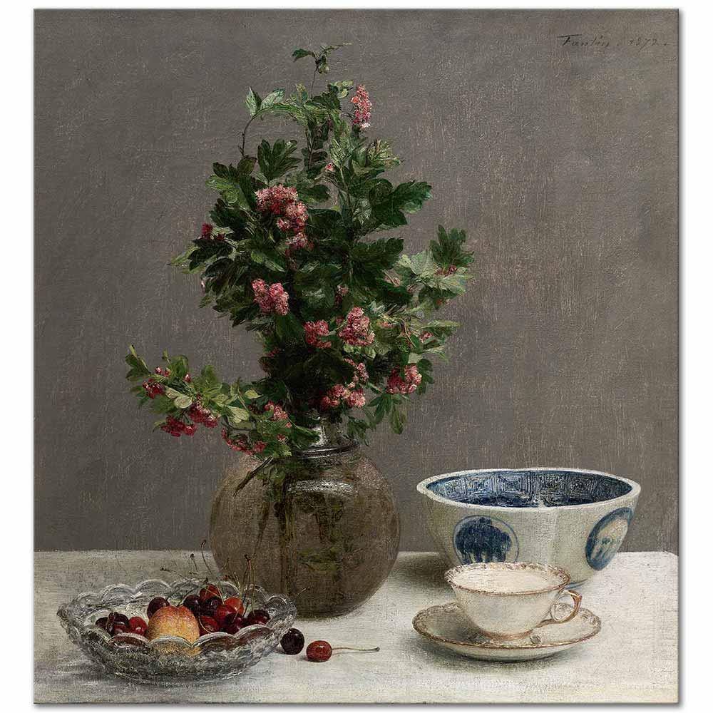 Henri Fantin Latour Vazoda Alıçlar ile Natürmort Kanvas Tablo