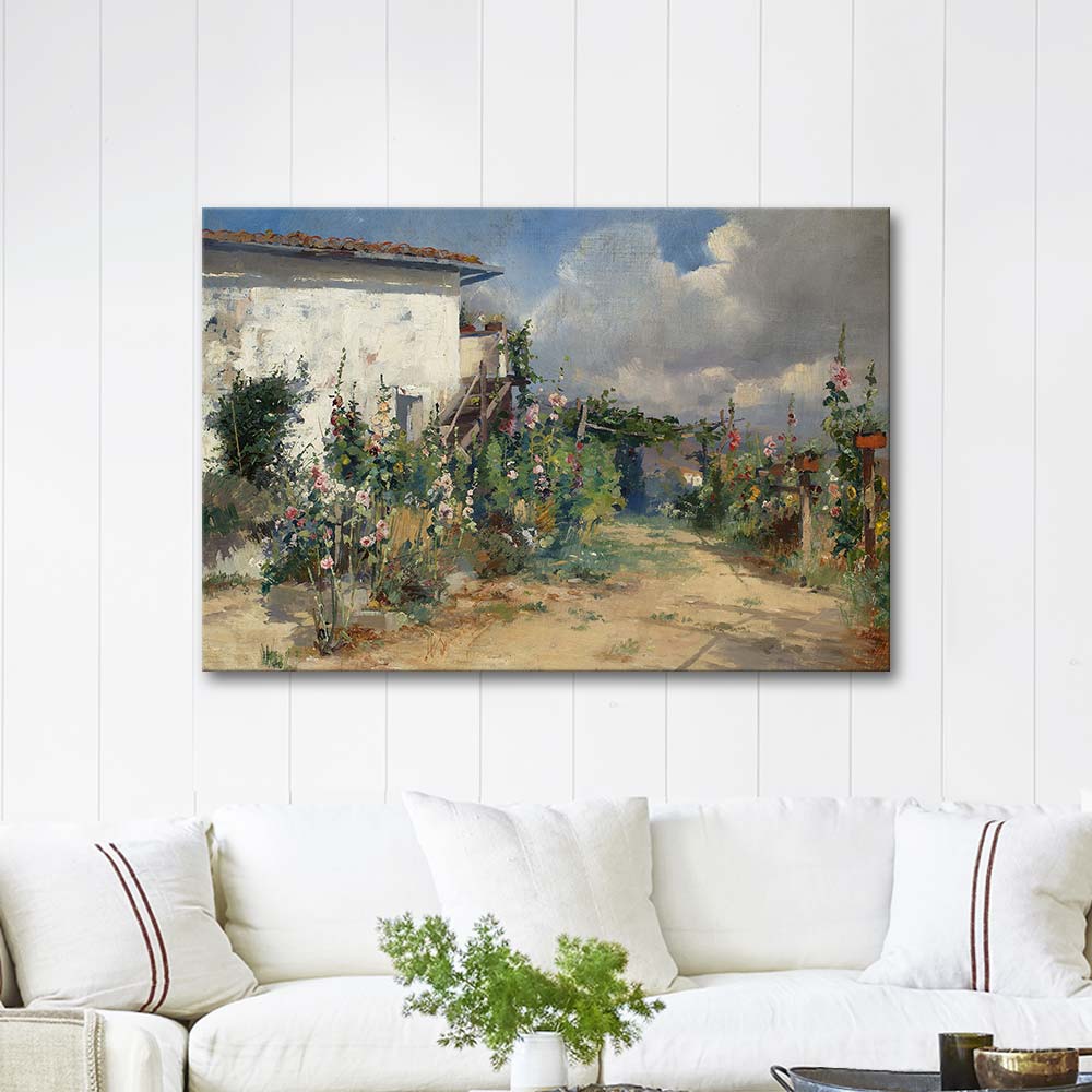 Henryk Siemiradzki House with Hollyhocks in the Garden Art Print