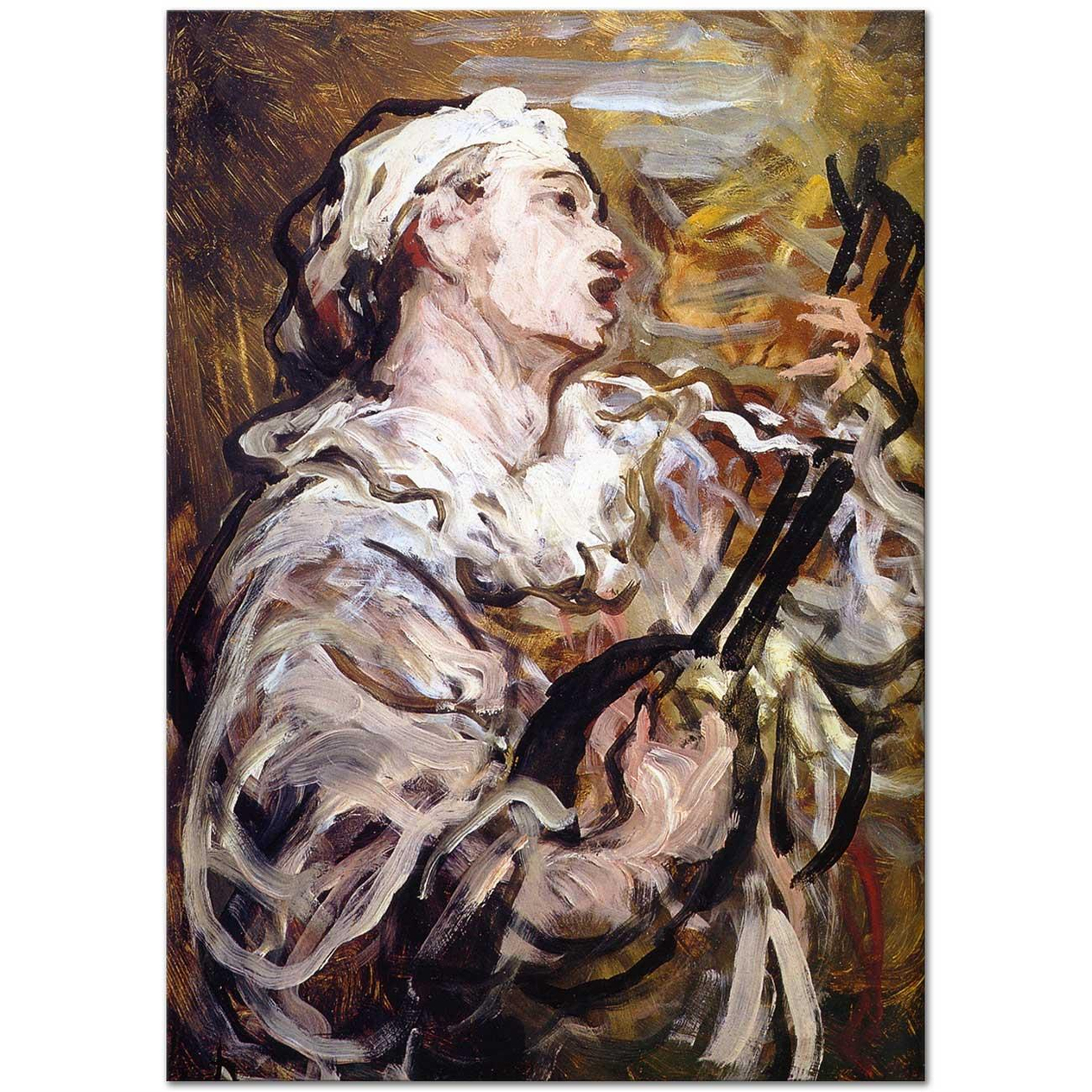 Honore Daumier Pierrot Gitarı ile Kanvas Tablo