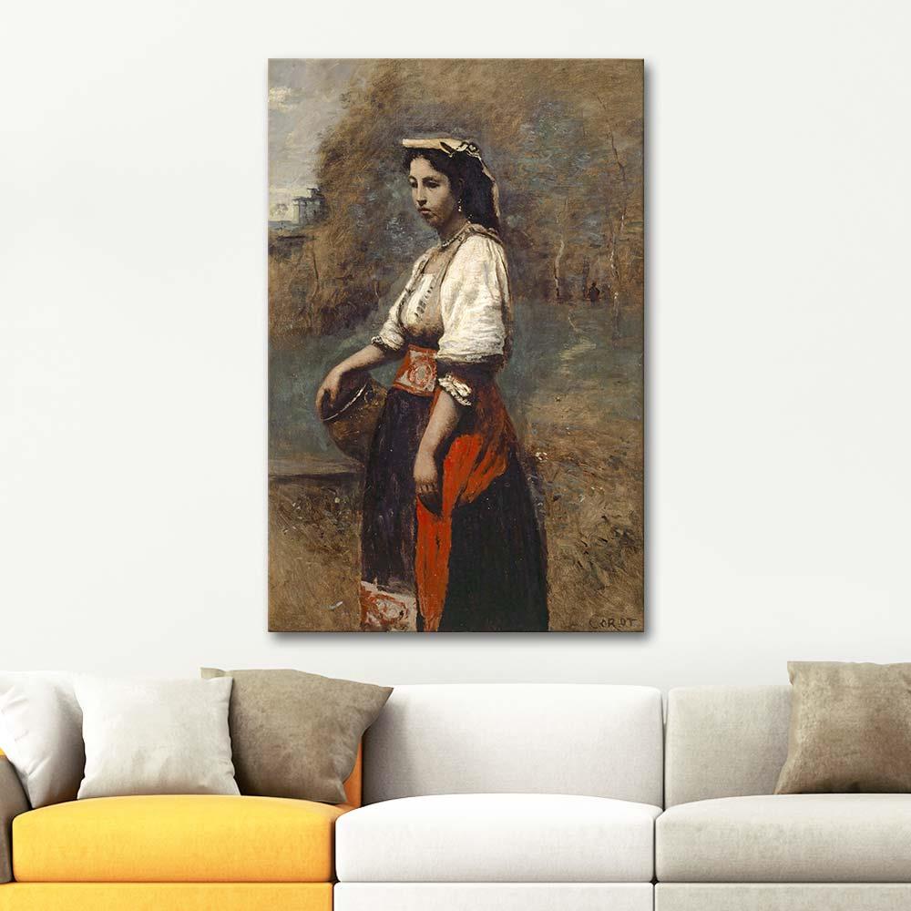 Jean Baptiste Camille Corot Çeşme Başında İtalyan Kadın Kanvas Tablo