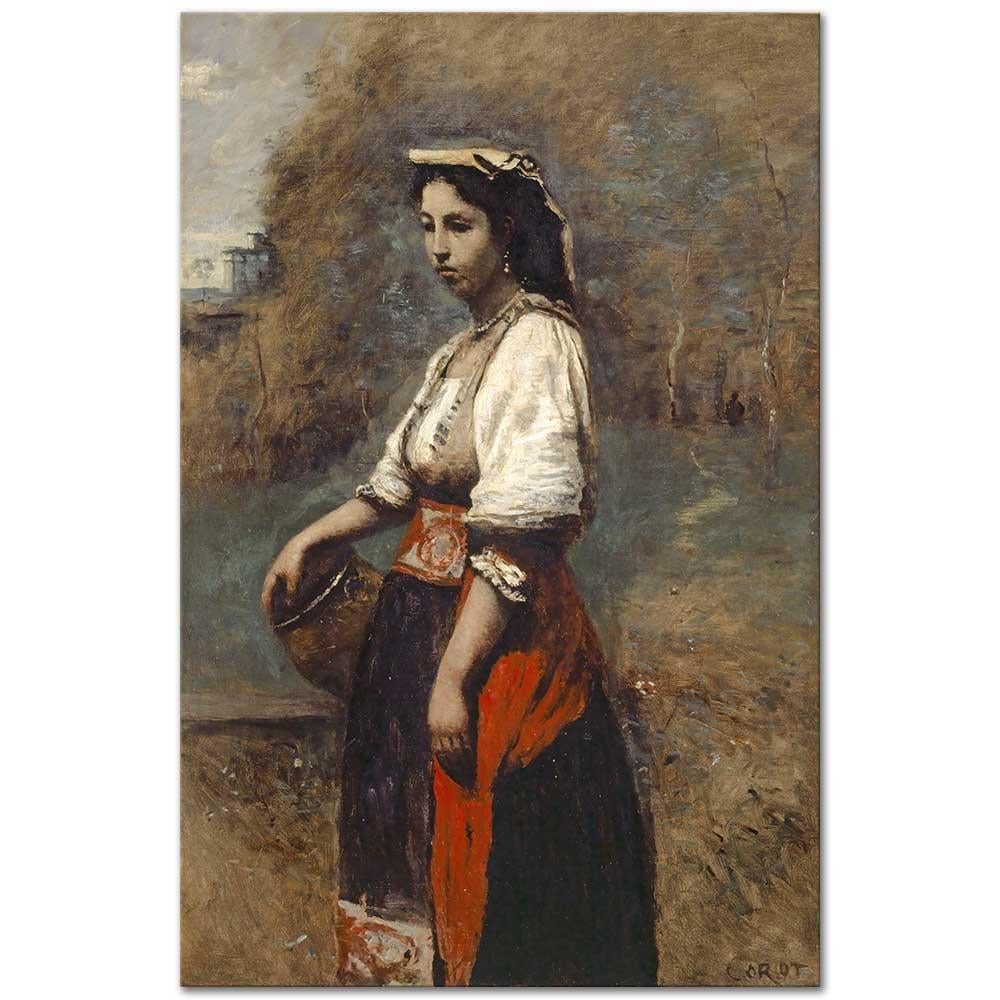 Jean Baptiste Camille Corot Çeşme Başında İtalyan Kadın Kanvas Tablo