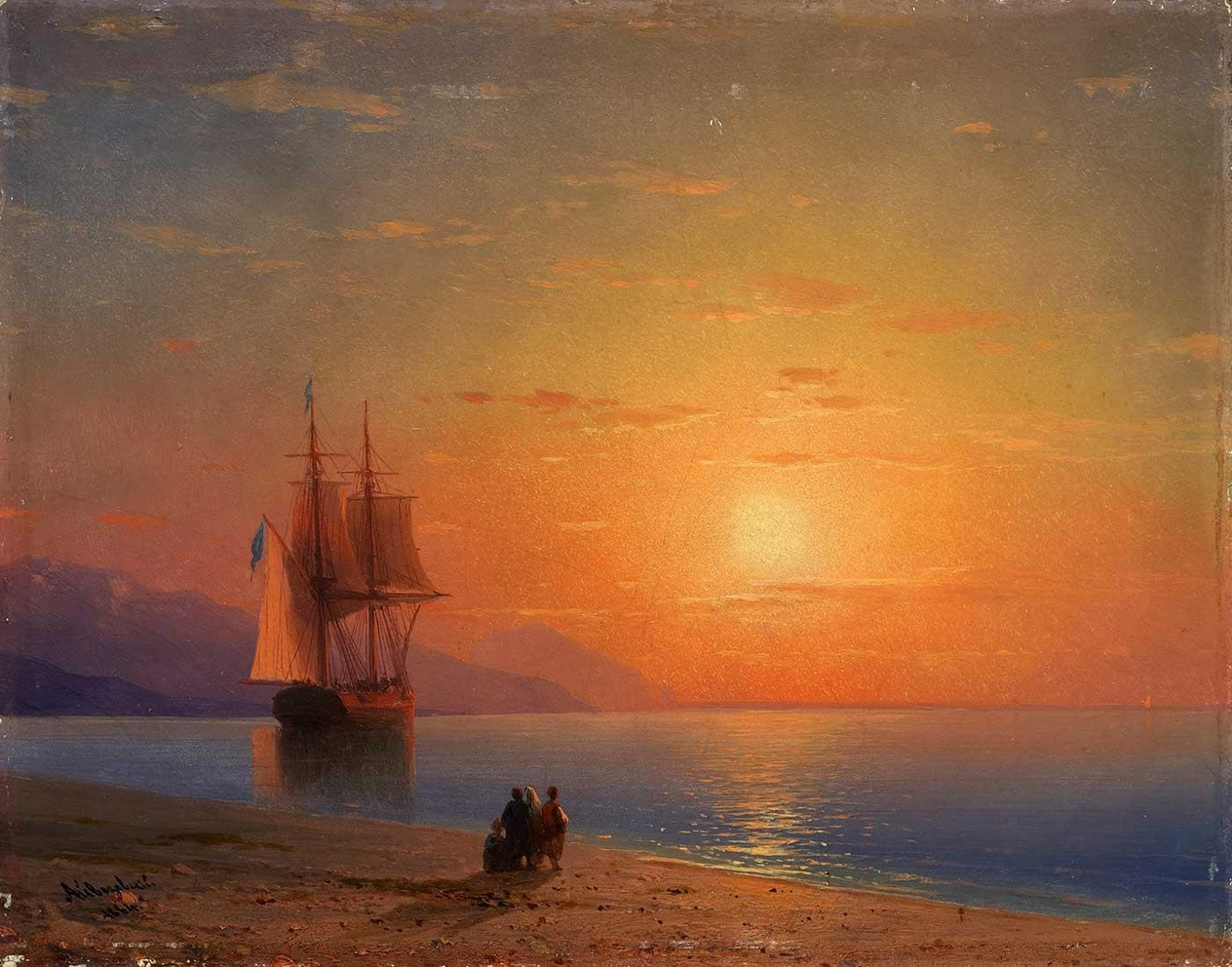 Ayvazovsky Sahilde Günbatımı Kanvas Tablo