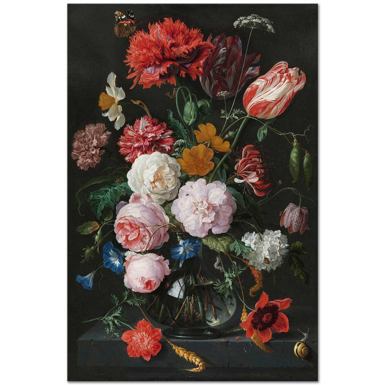 Jan Davidsz de Heem Cam Vazoda Çiçekler Kanvas Tablo