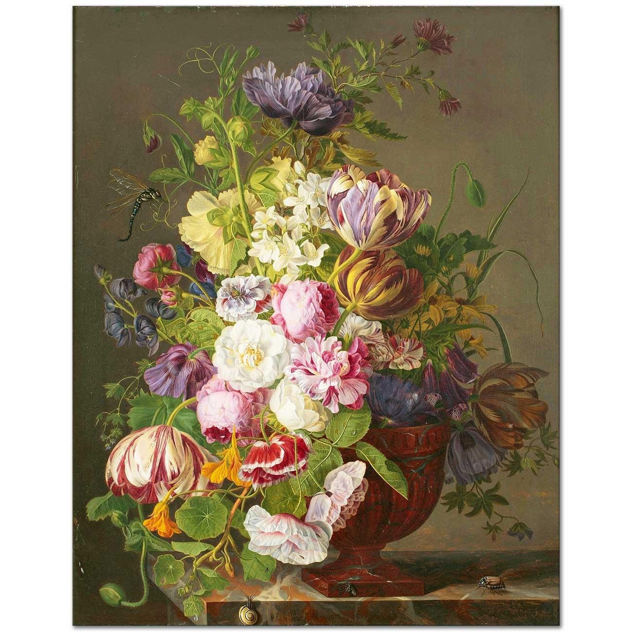 Jan Frans van Dael Vazoda Laleler ile Çiçekler Kanvas Tablo