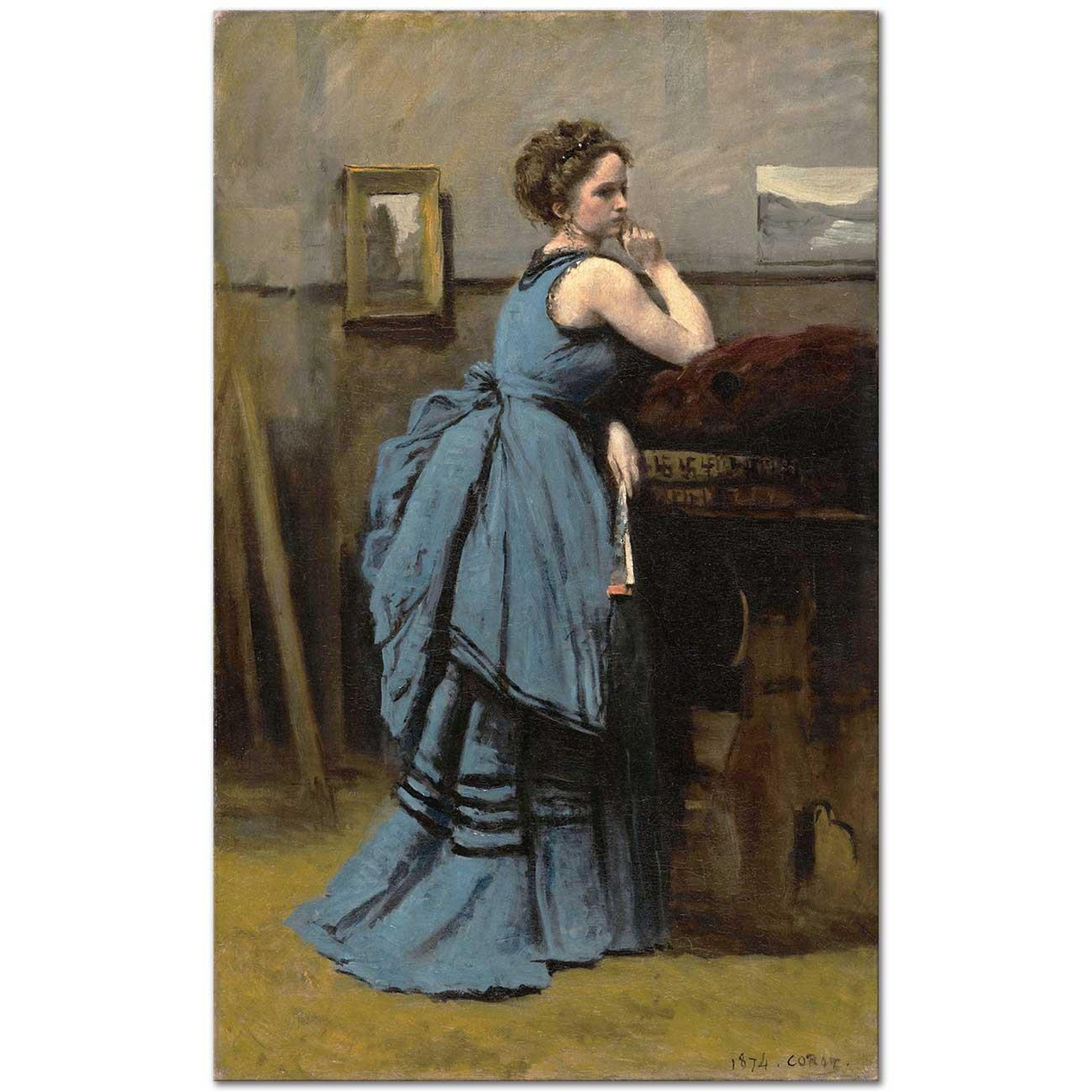 Jean Baptiste Camille Corot Mavi Elbiseli Kadın Kanvas Tablo