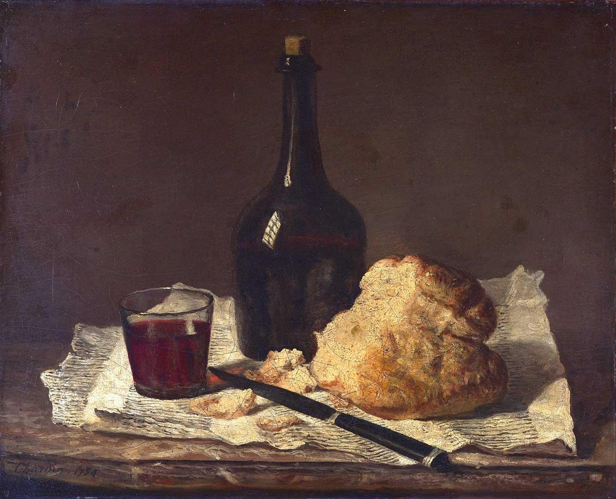 Still Life with Bottle Glas and Loaf by Jean Baptiste Simeon Chardin
