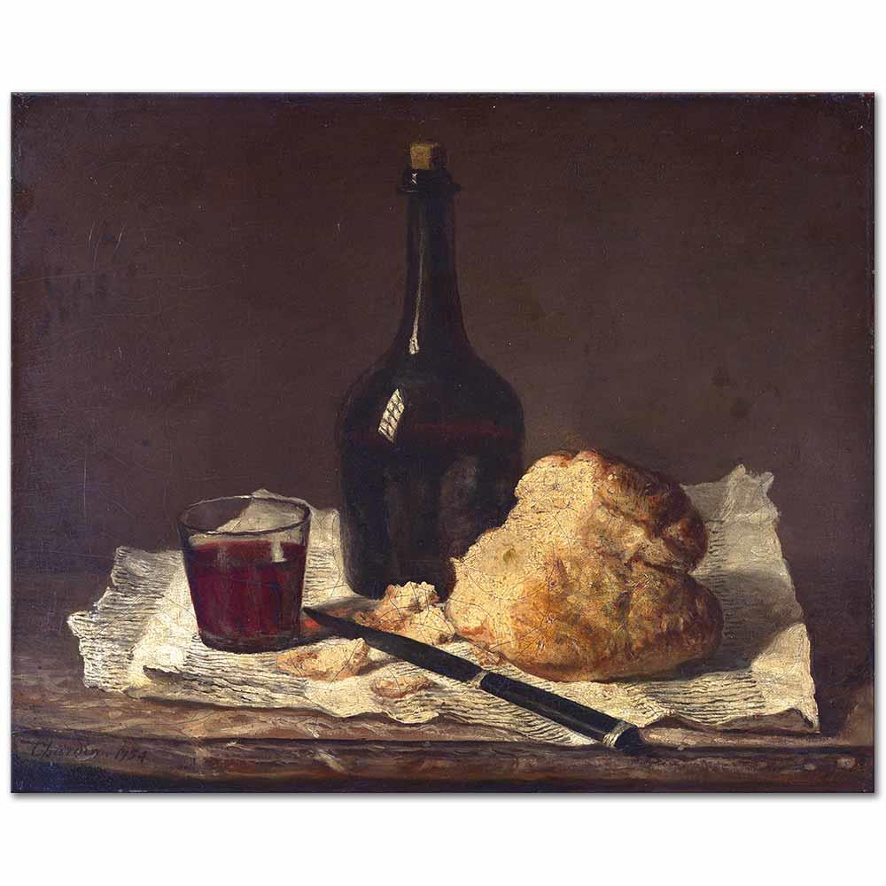 Still Life with Bottle Glas and Loaf by Jean Baptiste Simeon Chardin