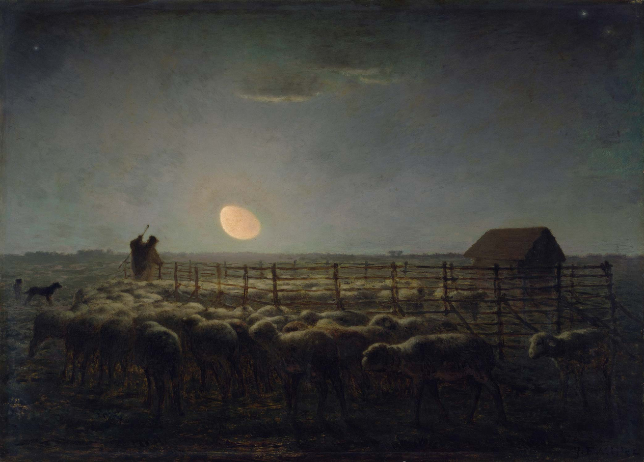 Jean-Francois Millet Koyun Sürüsü ve Mehtap Kanvas Tablo