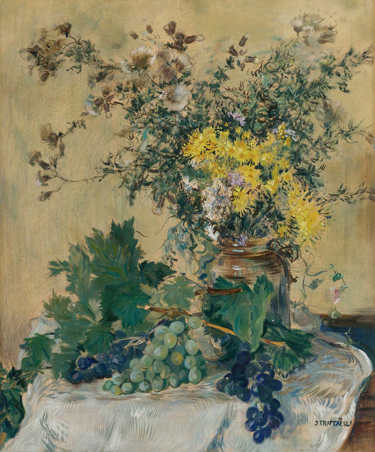 Jean-François Raffaelli Nature Morte Aux Fleurs Et Aux Raisins Art Print