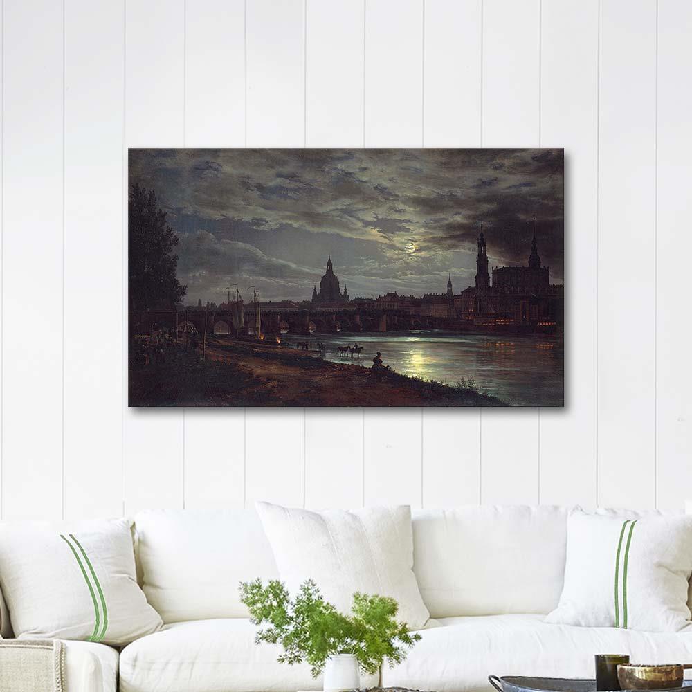 Johan Christian Dahl View of Dresden by Moonlight Art Print