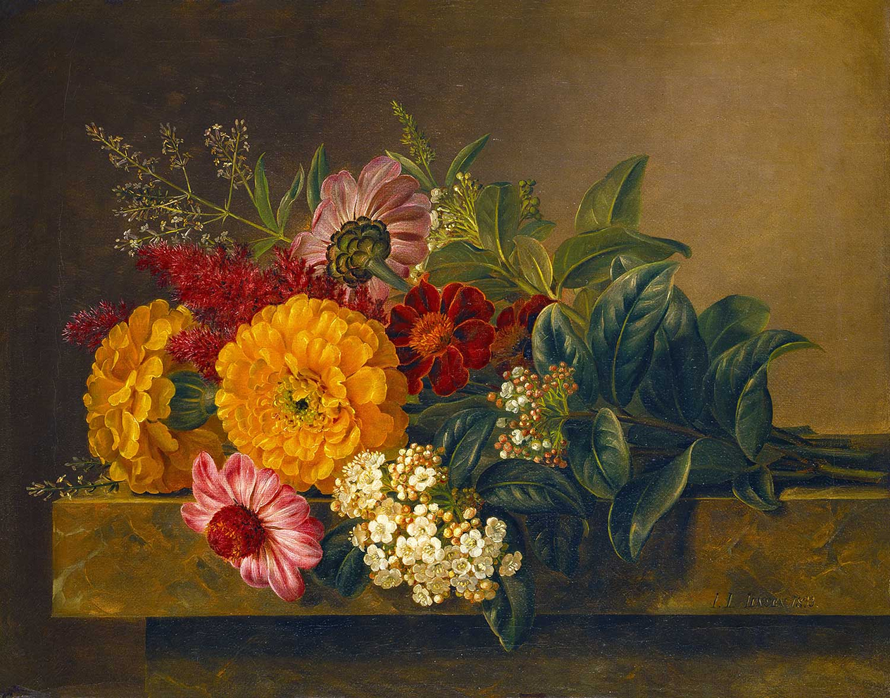 Johan Laurentz Jensen Flowers In A Vase On A Marble Tabletop Art Print