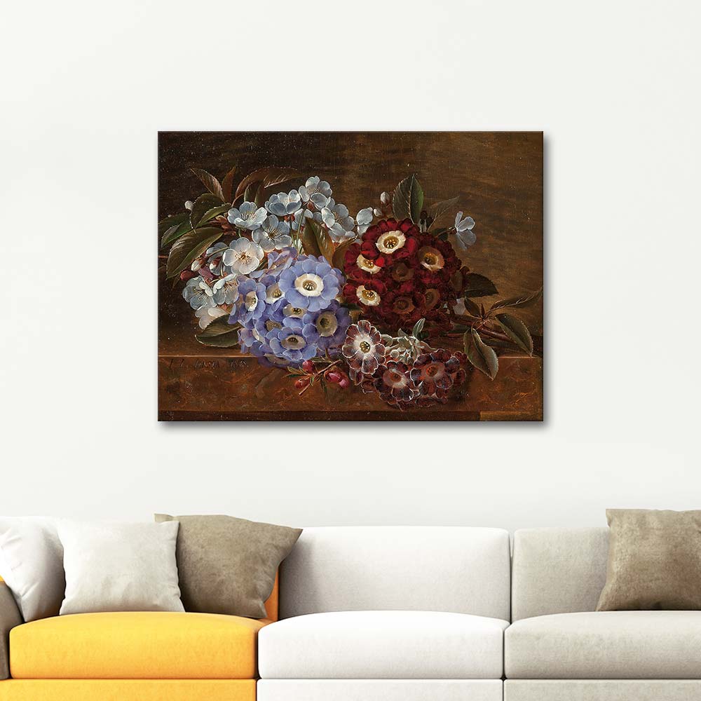 Johan Laurentz Jensen Still Life With Primroses On A Marble Ledge Art Print