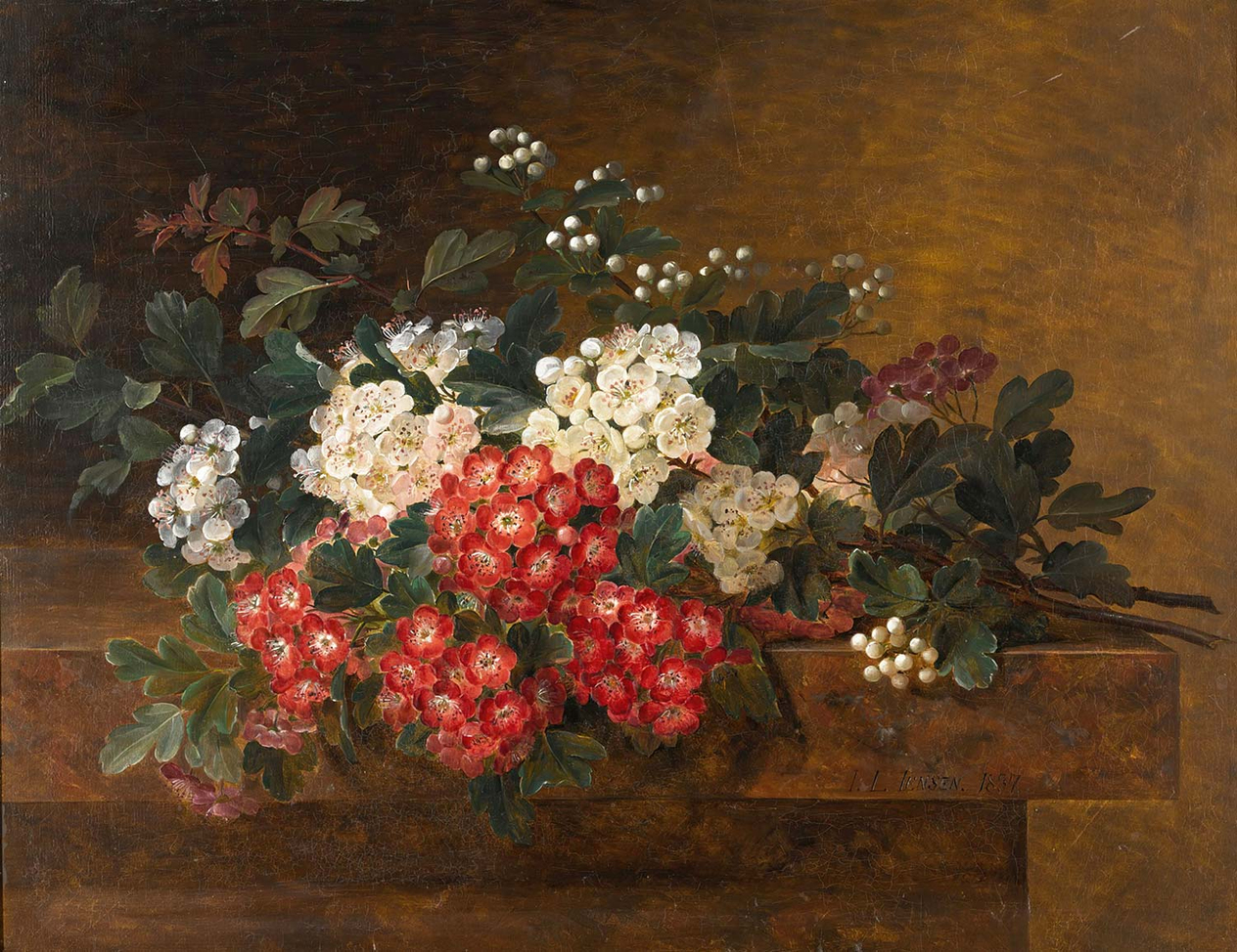 Johan Laurentz Jensen Still Life With Hawthorn Blossom Art Print