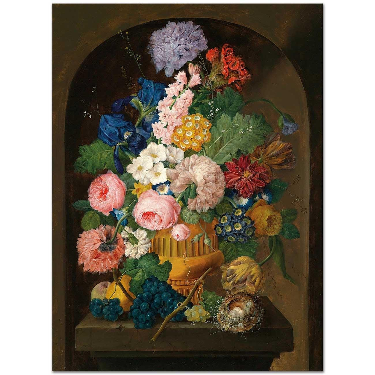Johann Baptist Drechsler Still Life Of Flowers With A Bird's Nest Art Print
