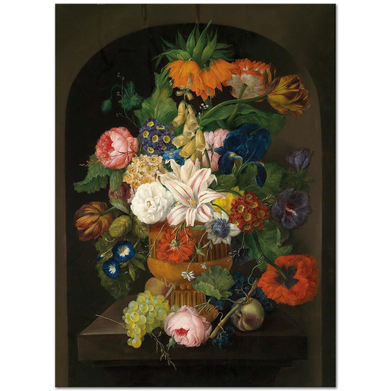 Johann Baptist Drechsler Still Life Of Flowers With Grapes Art Print