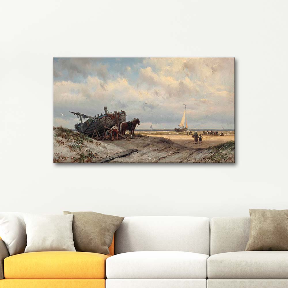 Johannes Hermanus Barend Koekkoek Repairing The Vessel In The Dunes Art Print