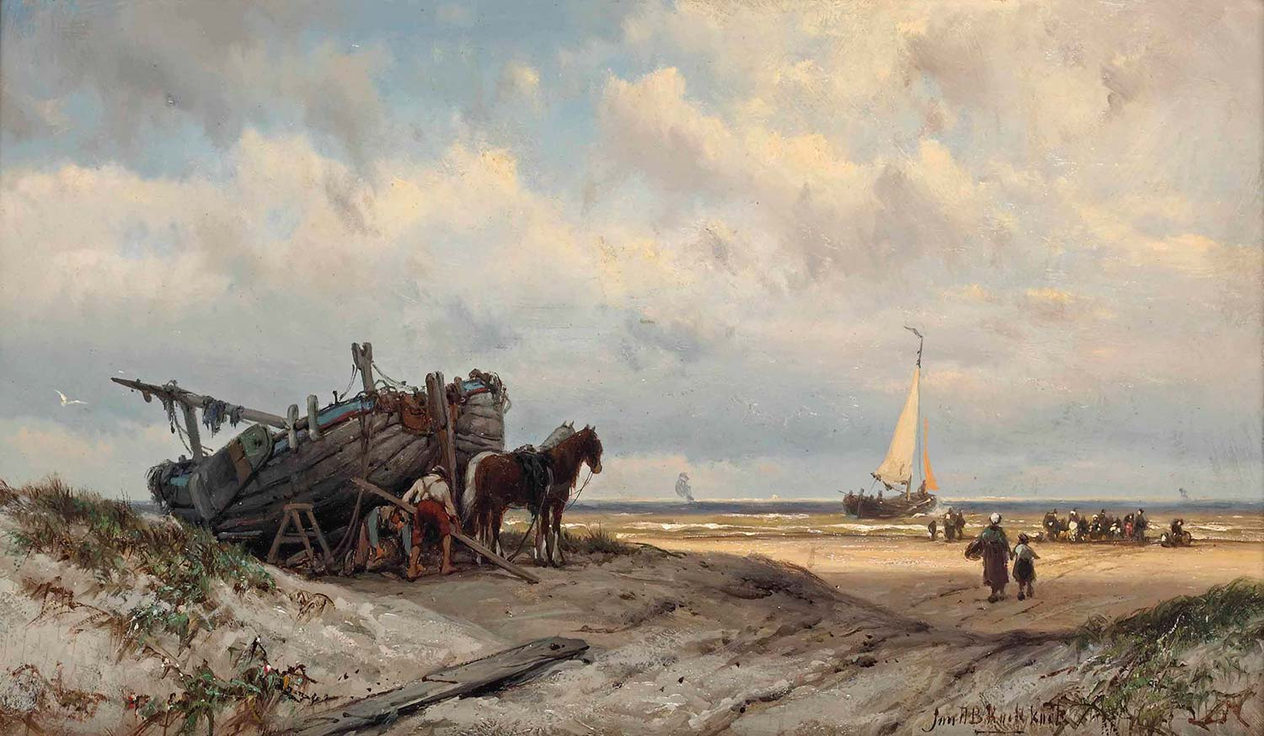 Johannes Hermanus Barend Koekkoek Repairing The Vessel In The Dunes Art Print