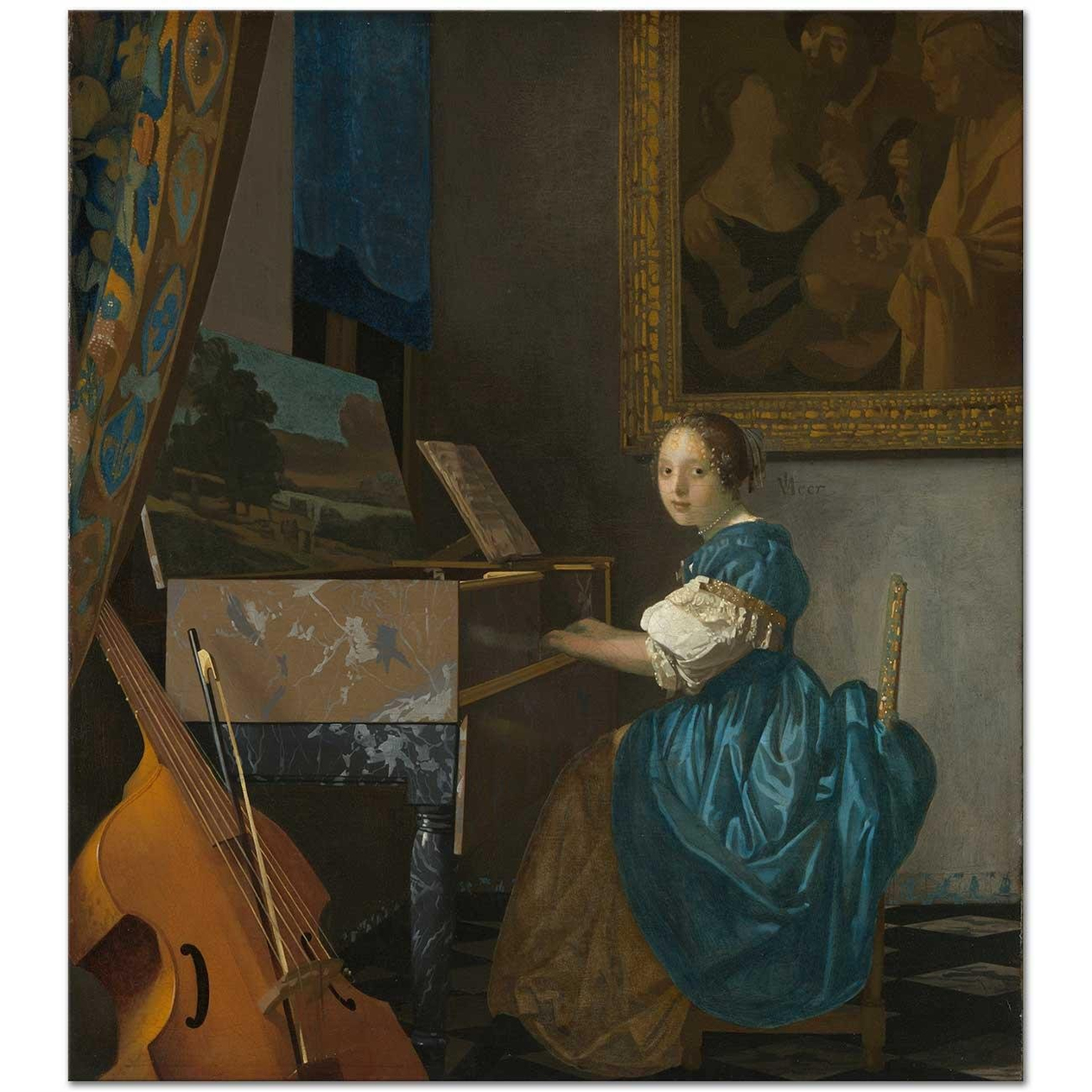 Johannes Vermeer Piyano Başında Kanvas Tablo