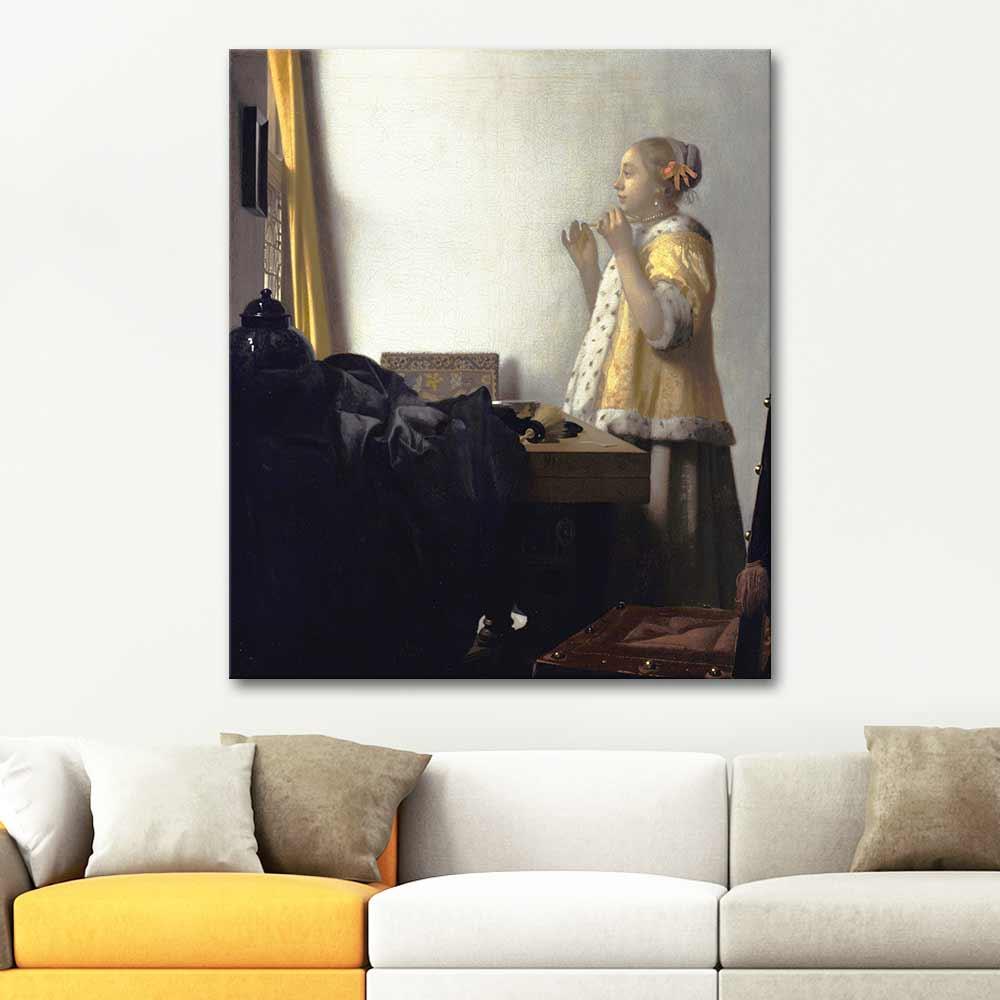 Johannes Vermeer Woman with a Pearl Necklace Art Print