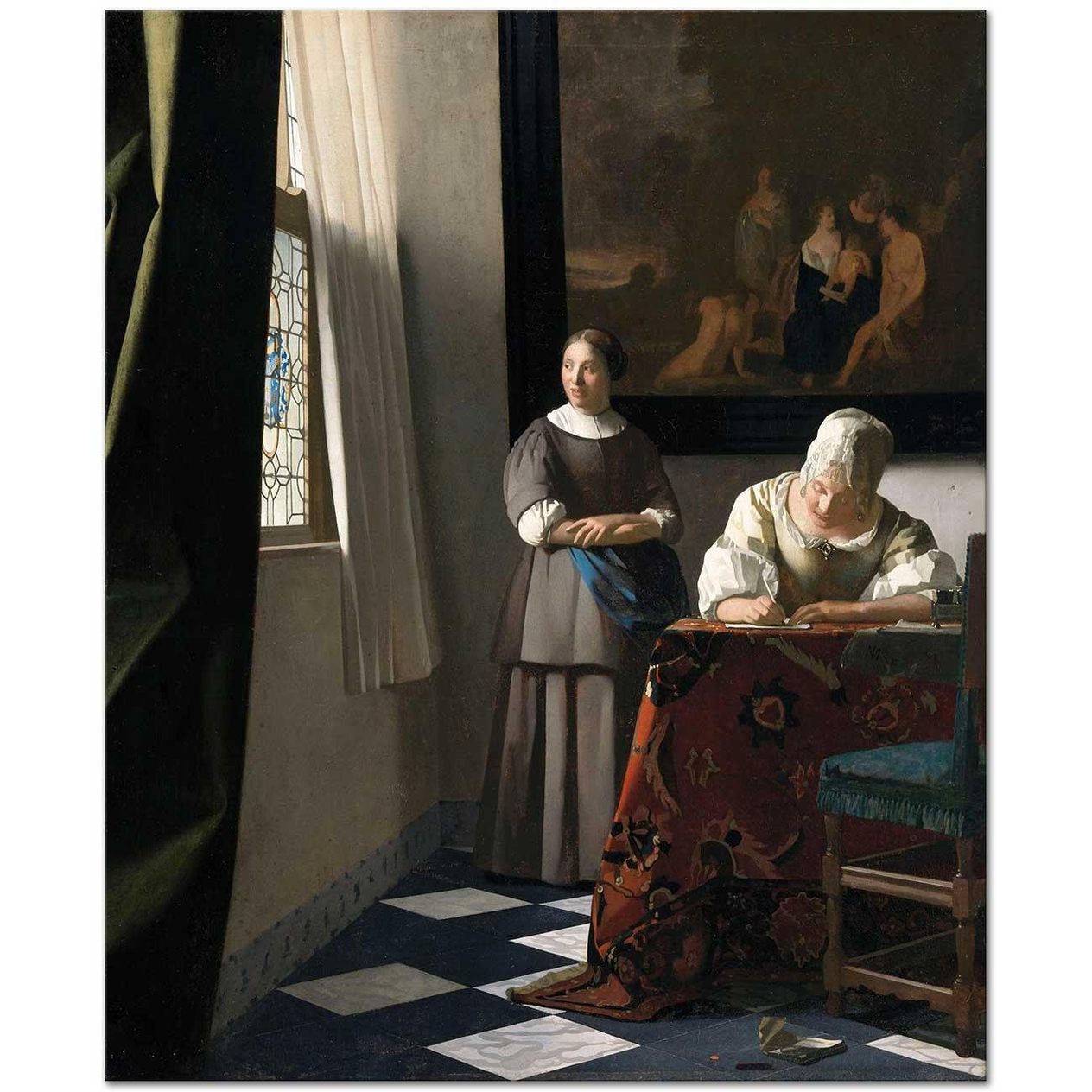 Johannes Vermeer Hizmetçisi ile Mektup Yazan Kadın Kanvas Tablo