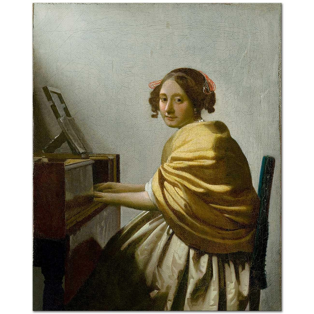 Johannes Vermeer Klavsenin Başında Oturan Genç Kadın Kanvas Tablo