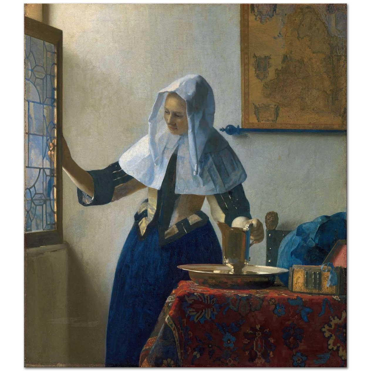 Johannes Vermeer Su Kabı ile Genç Kadın Kanvas Tablo