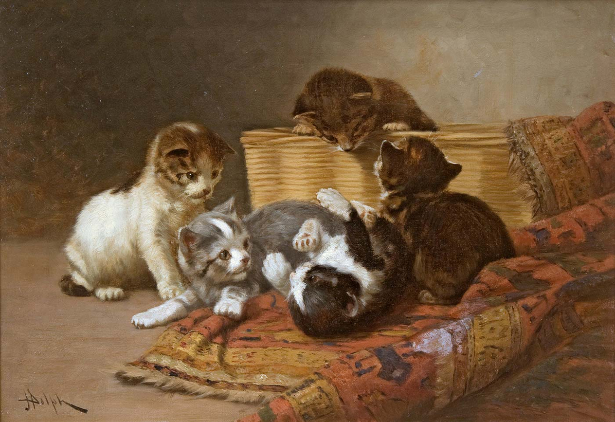 John Henry Dolph Oynayan Kedi Yavruları Kanvas Tablo