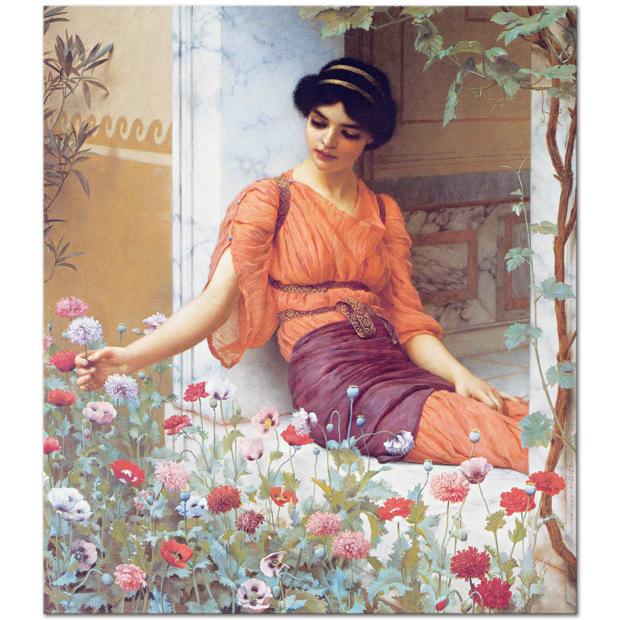 John William Godward Yaz Çiçekleri Kanvas Tablo