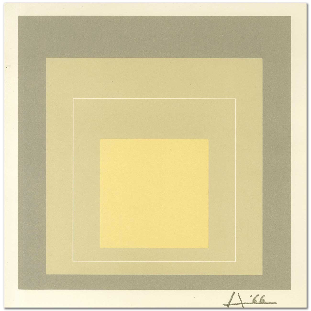 Josef Albers Beyaz Kontürlü Kareler Kanvas Tablo