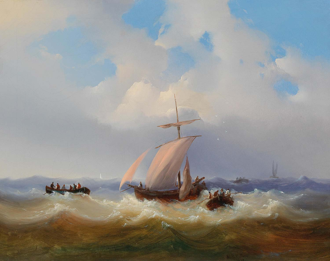 Josef Püttner Sailing Ship in Stormy Seas Art Print