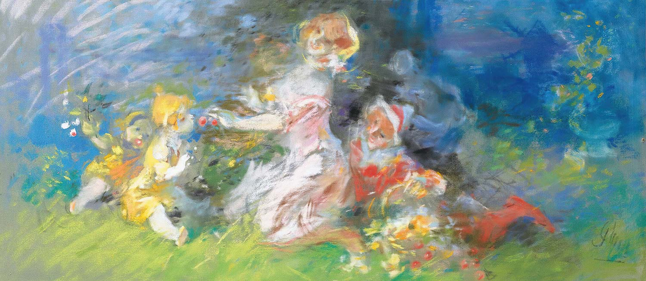 Jules Cheret Women And Children Gathering Flowers Art Print