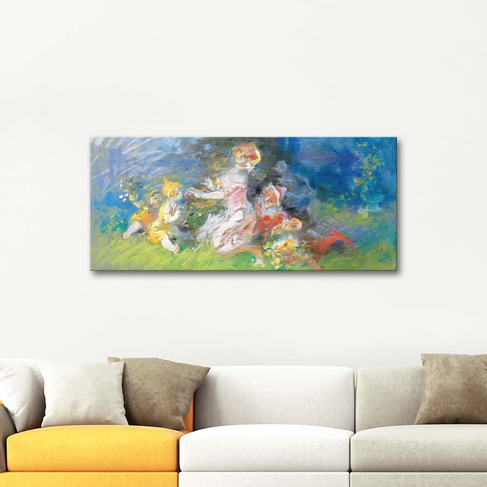 Jules Cheret Women And Children Gathering Flowers Art Print