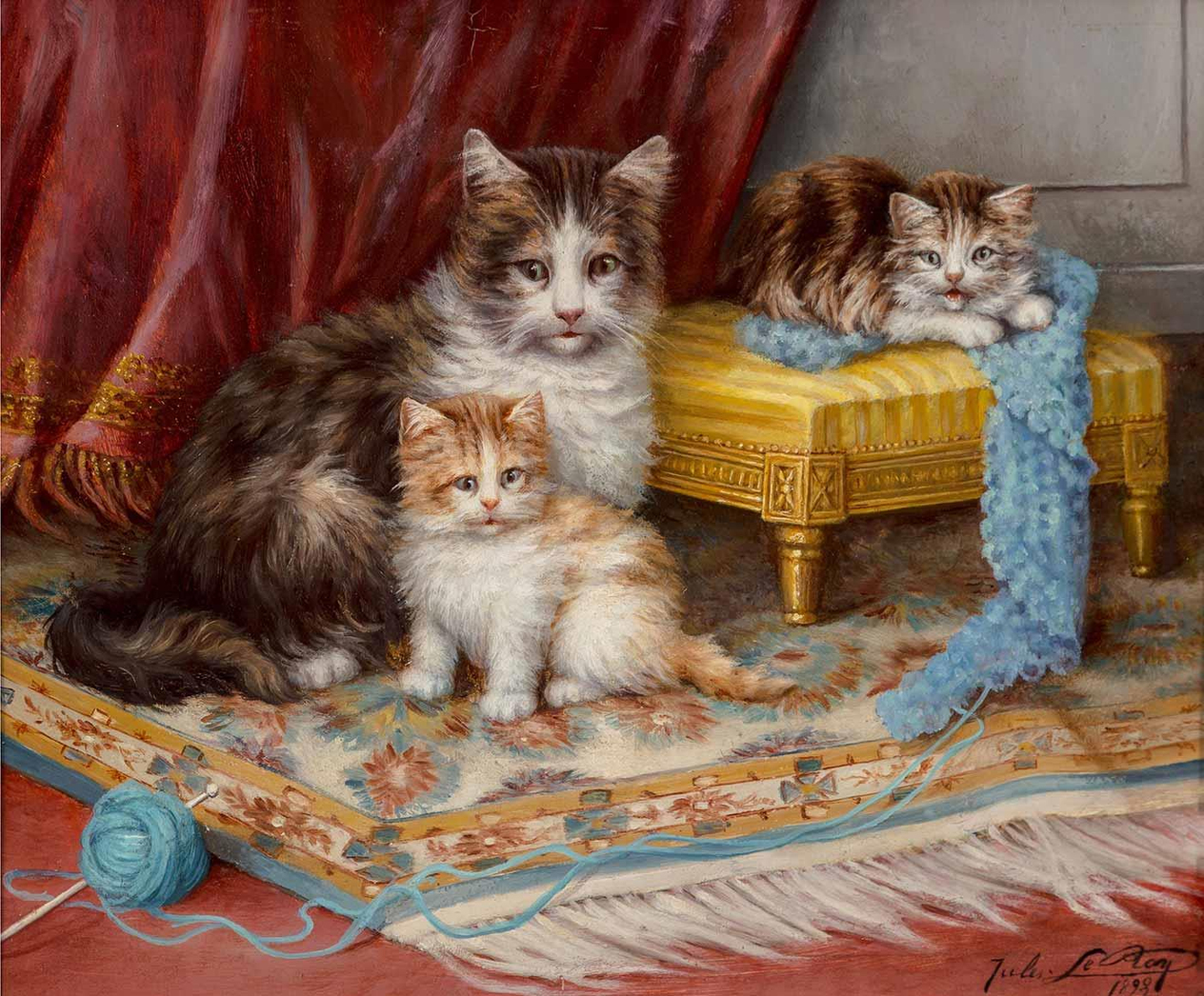 Kittens with Yarn by Jules Leroy